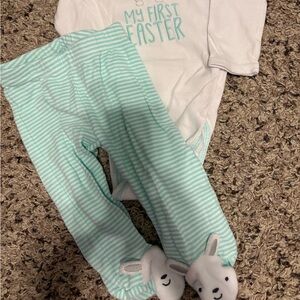 Easter baby White and Mint Striped Outfit